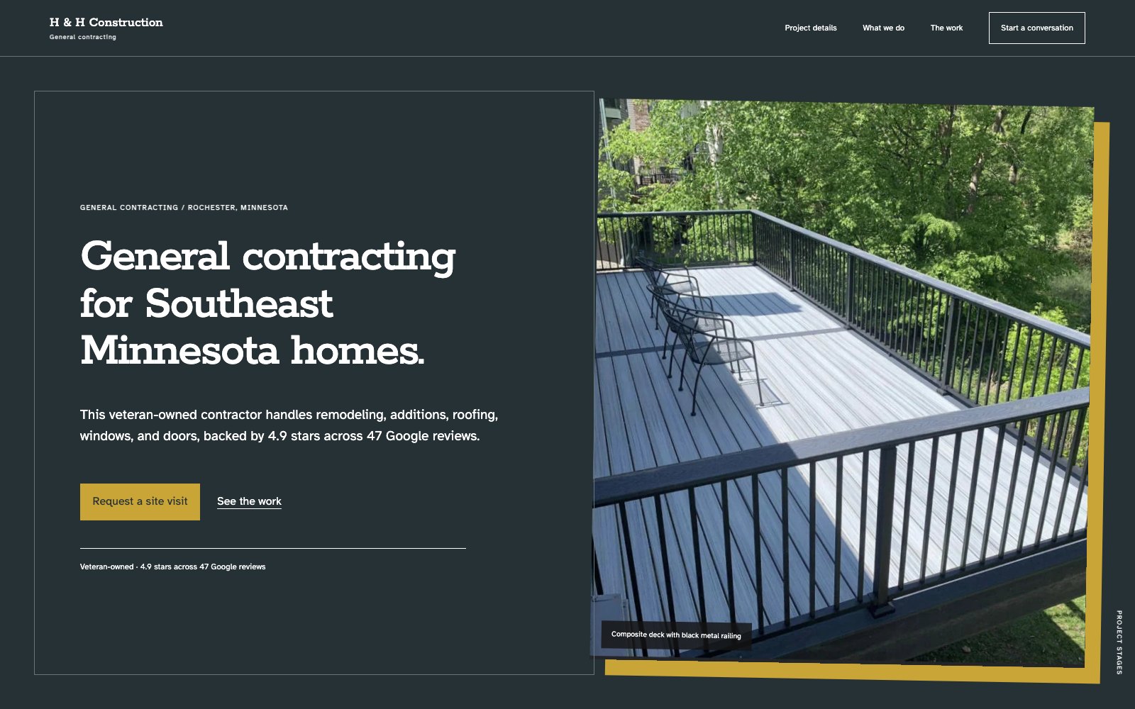 The new H & H Construction LLC homepage concept