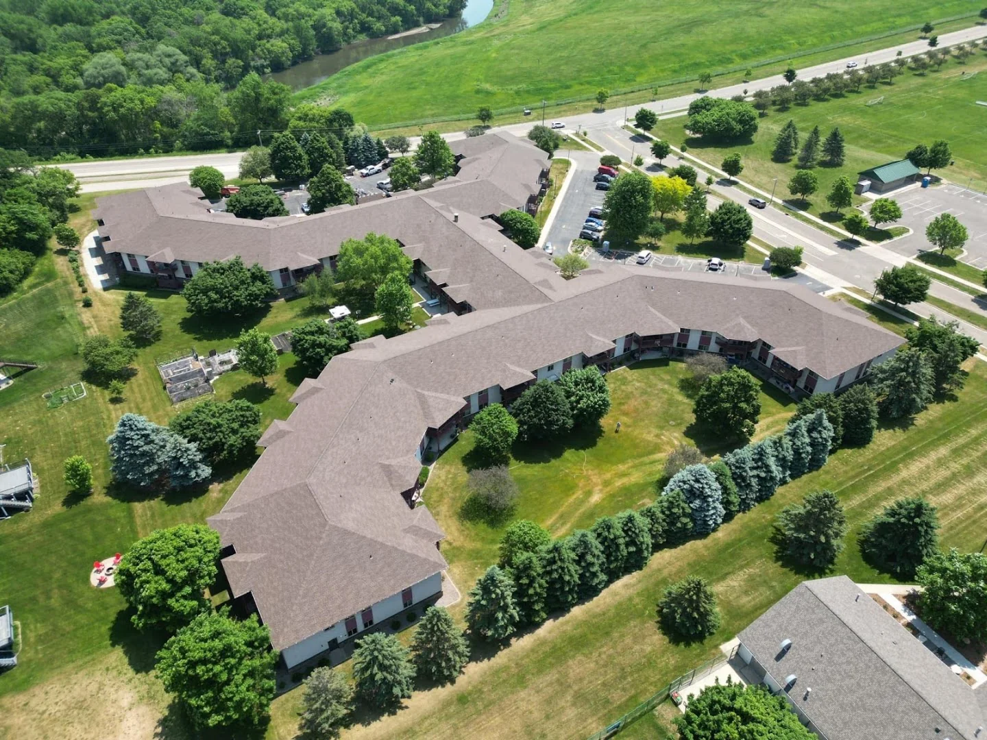 Residential roofing seen from above